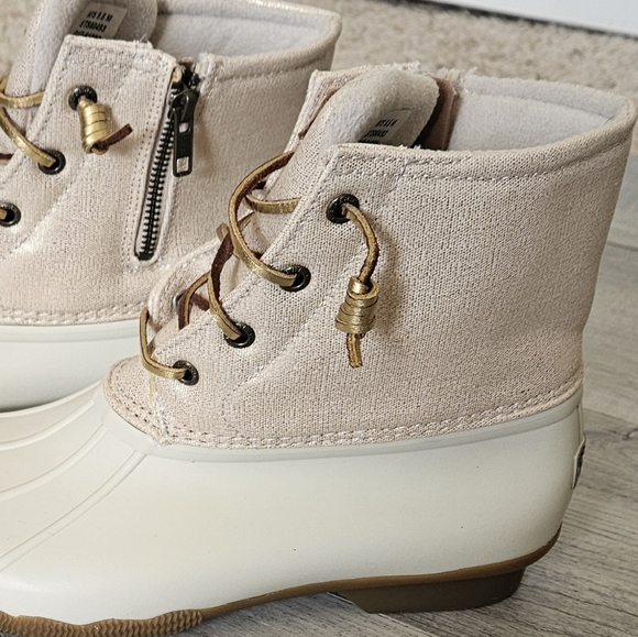 Sperry Topsider Saltwater Oat/Gold Waterproof Duck Booties Rain Boots Womens 9.5 - Picture 7 of 12